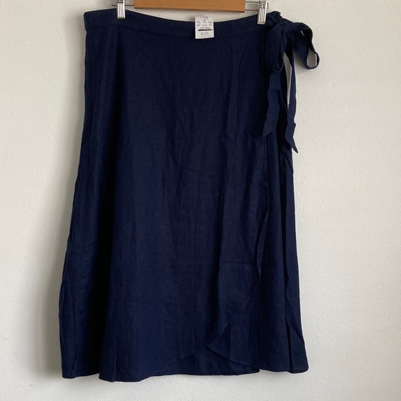 J Crew Womens Petite Linen-blend faux-wrap skirt XL Blue Navy Color - Picture 1 of 4